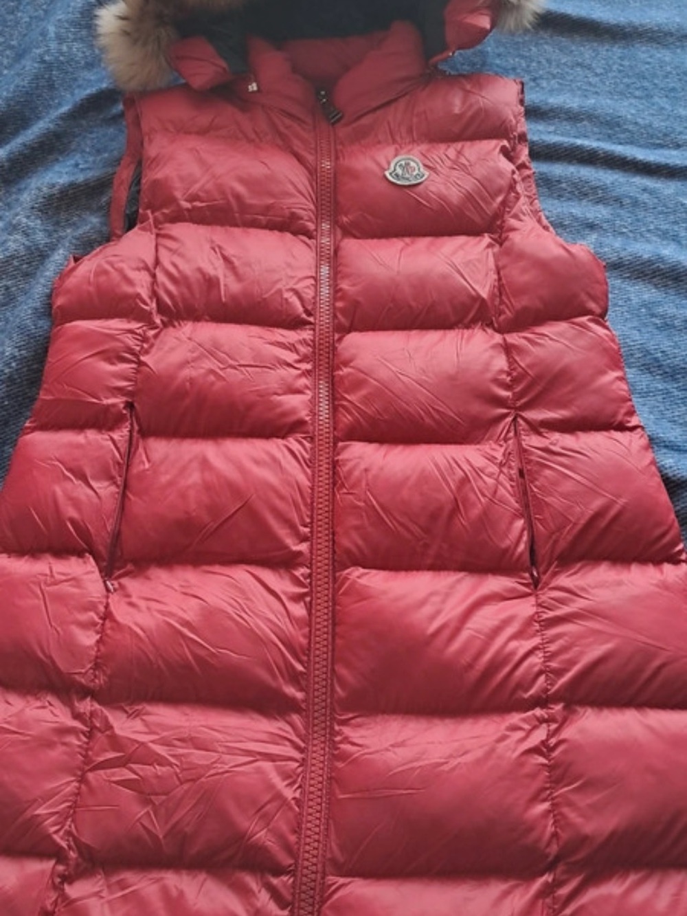 Moncler Navy and Red Quilted Jacket Lining